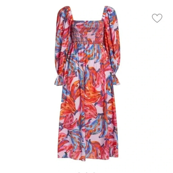 FARM rio Colored Bananas Smocked Midi-Dress size M - Picture 3 of 3